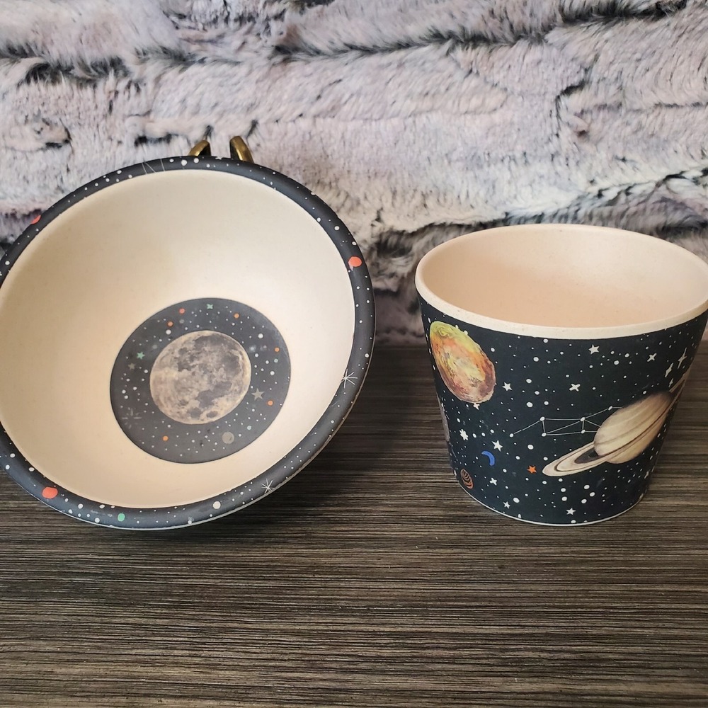 Toddler‎ Space Adventure Solar System Galaxy BAMBOO Cereal Bowl & Cup Set